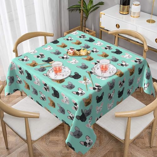 Quadratische Tischdecke, niedliche französische Bulldogge, wasserabweisend und knitterfrei, dekorative Tischdecke, geeignet für Hochzeiten im Innen- und Außenbereich, Hochzeiten, Partys, Picknicks Quadratische Tischdecke, niedliche französische Bulldogge, wasserabweisend und knitterfrei, dekorative Tischdecke, geeignet für Hochzeiten im Innen- und Außenbereich, Hochzeiten, Partys, Picknicks von QGGHNISD