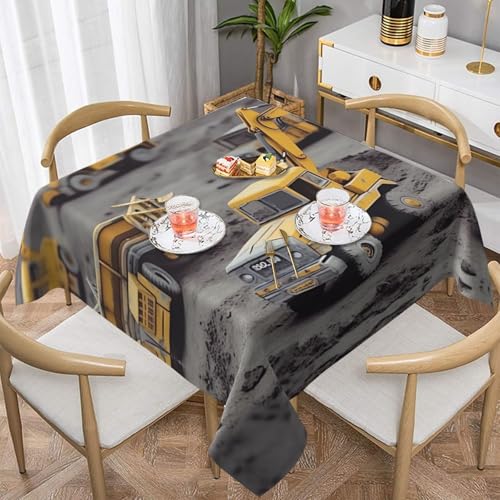 Quadratische Tischdecke mit Bauwagen-Motiv, wasserabweisend und knitterfrei, dekorative Tischdecke, geeignet für Hochzeiten im Innen- und Außenbereich, Hochzeiten, Partys, Picknicks, Dekorationen im von QGGHNISD