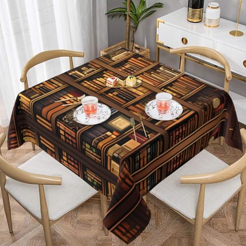 Quadratische Tischdecke mit Bücherregal, wasserabweisend und knitterfrei, dekorative Tischdecke, geeignet für Hochzeiten im Innen- und Außenbereich, Hochzeiten, Partys, Picknicks, Dekorationen im Quadratische Tischdecke mit Bücherregal, wasserabweisend und knitterfrei, dekorative Tischdecke, geeignet für Hochzeiten im Innen- und Außenbereich, Hochzeiten, Partys, Picknicks, Dekorationen im von QGGHNISD