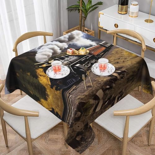 Quadratische Tischdecke mit Dampflokomotiven-Zug, wasserabweisend und knitterfrei, dekorative Tischdecke, geeignet für Hochzeiten im Innen- und Außenbereich, Hochzeiten, Partys, Picknicks Quadratische Tischdecke mit Dampflokomotiven-Zug, wasserabweisend und knitterfrei, dekorative Tischdecke, geeignet für Hochzeiten im Innen- und Außenbereich, Hochzeiten, Partys, Picknicks von QGGHNISD