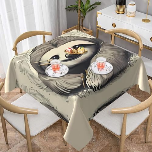 Quadratische Tischdecke mit Faultiermotiv, wasserabweisend und knitterfrei, dekorative Tischdecke, geeignet für Hochzeiten im Innen- und Außenbereich, Partys, Picknicks, Dekorationen im Quadratische Tischdecke mit Faultiermotiv, wasserabweisend und knitterfrei, dekorative Tischdecke, geeignet für Hochzeiten im Innen- und Außenbereich, Partys, Picknicks, Dekorationen im von QGGHNISD