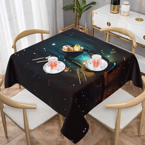 Quadratische Tischdecke mit Glühwürmchen und Laternen, wasserabweisend und knitterfrei, dekorative Tischdecke, geeignet für Hochzeiten im Innen- und Außenbereich, Hochzeiten, Partys, Picknicks Quadratische Tischdecke mit Glühwürmchen und Laternen, wasserabweisend und knitterfrei, dekorative Tischdecke, geeignet für Hochzeiten im Innen- und Außenbereich, Hochzeiten, Partys, Picknicks von QGGHNISD