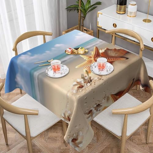 Quadratische Tischdecke mit Seestern-Muschel-Design, wasserabweisend und knitterfrei, dekorative Tischdecke, geeignet für Hochzeiten im Innen- und Außenbereich, Hochzeiten, Partys, Picknicks Quadratische Tischdecke mit Seestern-Muschel-Design, wasserabweisend und knitterfrei, dekorative Tischdecke, geeignet für Hochzeiten im Innen- und Außenbereich, Hochzeiten, Partys, Picknicks von QGGHNISD