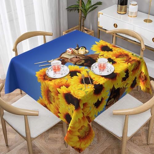 Quadratische Tischdecke mit Sonnenblumenkuh, wasserabweisend und knitterfrei, dekorative Tischdecke, geeignet für Hochzeiten im Innen- und Außenbereich, Hochzeiten, Partys, Picknicks, Dekorationen im Quadratische Tischdecke mit Sonnenblumenkuh, wasserabweisend und knitterfrei, dekorative Tischdecke, geeignet für Hochzeiten im Innen- und Außenbereich, Hochzeiten, Partys, Picknicks, Dekorationen im von QGGHNISD