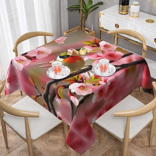 Quadratische Tischdecke mit Vogel im Pfirsichbaum, wasserabweisend und knitterfrei, dekorative Tischdecke, geeignet für Hochzeiten im Innen- und Außenbereich, Hochzeiten, Partys, Picknicks Quadratische Tischdecke mit Vogel im Pfirsichbaum, wasserabweisend und knitterfrei, dekorative Tischdecke, geeignet für Hochzeiten im Innen- und Außenbereich, Hochzeiten, Partys, Picknicks von QGGHNISD