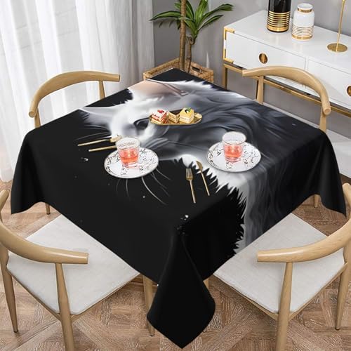Quadratische Tischdecke mit weißer Katze, wasserabweisend und knitterfrei, dekorative Tischdecke, geeignet für Hochzeiten im Innen- und Außenbereich, Hochzeiten, Partys, Picknicks, Dekorationen im Quadratische Tischdecke mit weißer Katze, wasserabweisend und knitterfrei, dekorative Tischdecke, geeignet für Hochzeiten im Innen- und Außenbereich, Hochzeiten, Partys, Picknicks, Dekorationen im von QGGHNISD