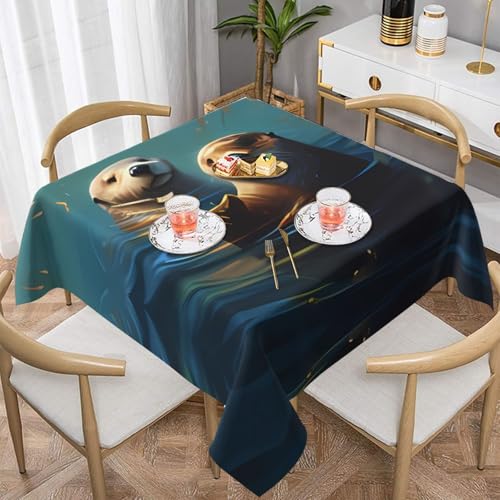 Sea Otters Malerei, quadratische Tischdecke, wasserabweisend und knitterfrei, dekorative Tischdecke, geeignet für Hochzeiten im Innen- und Außenbereich, Hochzeiten, Partys, Picknicks, Dekorationen im Sea Otters Malerei, quadratische Tischdecke, wasserabweisend und knitterfrei, dekorative Tischdecke, geeignet für Hochzeiten im Innen- und Außenbereich, Hochzeiten, Partys, Picknicks, Dekorationen im von QGGHNISD