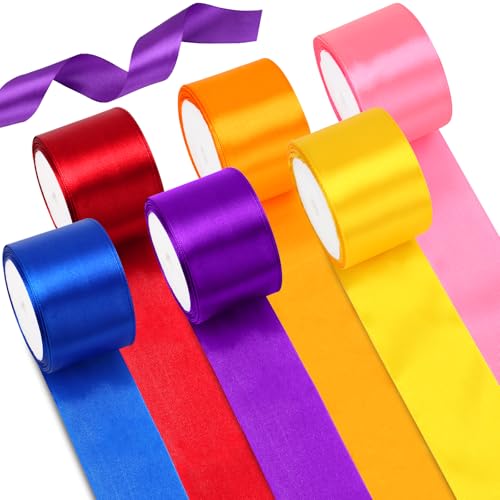 60m Satinband Bunt, Geschenkband Breit, 50mm Bunte Bänder, Breit Bunte Stoffbänder Große Schleifenband für Geschenkverpackungen, Party-Layouts, Herstellung von Haarschmuck und Basteln DIY von QGGTQG