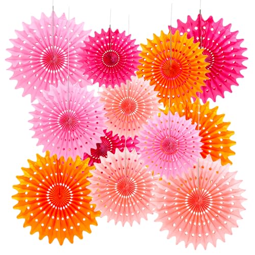QGGTQG Papier Fächer Set 12 Stück Kindergeburtstag Deko Hängende Papier Fächer Dekoration Honeycomb Balls Party Dekorationen Tissue Blumen für Geburtstagsdeko Baby Shower Hochzeit (Pink-Serie) von QGGTQG