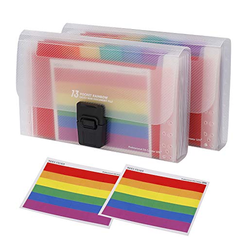 Mini Fächermappe A6 Dokumenthüllen 13 Taschen, 2 Stück Tragbar Dokumentenmappe Plastik Bunt Aktenordner Dokumenten Organizer Brieftasche mit Colored Beschriften von QH-Shop