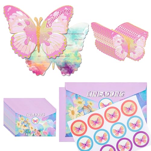 QH-Shop Deutsch Schmetterling Einladungskarten 12 Stück Frauen Junge Geburtstagseinladungen Schmetterling Partyeinladungen mit Umschlägen und Aufkleber für Mädchen Kindergeburtstag QH-Shop Deutsch Schmetterling Einladungskarten 12 Stück Frauen Junge Geburtstagseinladungen Schmetterling Partyeinladungen mit Umschlägen und Aufkleber für Mädchen Kindergeburtstag von QH-Shop