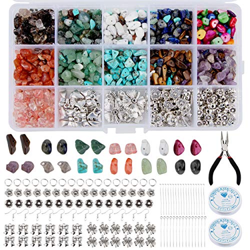 Edelsteinperlen Natürliche, Geschenke für Mädchen DIY Art Jewellery Making Kit Steinperlen Heilsteine mit Kristalllinie für DIY Armbänder Halskette Earling Schmuck Basteln von QH-Shop