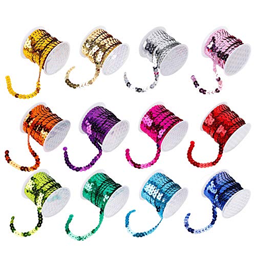 Pailletten Bänder 5m Farbiges Glitzer Paillettenband Borten Rolle für DIY Handwerk Bastelprojekte Tanzbekleidungen Armband Dekorationen 12 Pack von HONGXIN-SHOP