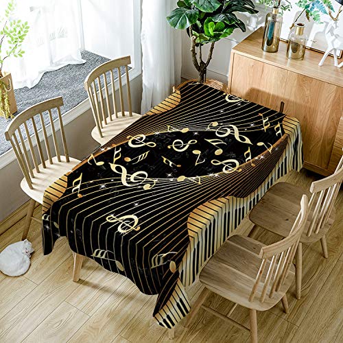 Tischdecke Black Gold Musik Tischdecke Abwaschbar Leinen Weihnachtstischdecke Wasserabweisend Tischdecken für Esszimmer Outdoor Dekoration Table Cloth Party Tischdecke(140x160cm) von QHDXL