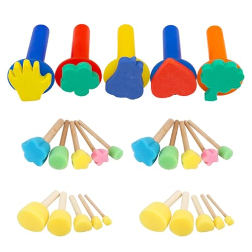 QHFlashbuy 25 Stück Kind Schwaemme Pinsel,Pinselset aus Schaumstoff,Malerei Schwaemme Pinsel,Schwammpinsel mit Holzgriff für DIY Malerei,Graffiti,Wasserfarbe,Kindermalerei (5 Größen) von QHFlashbuy