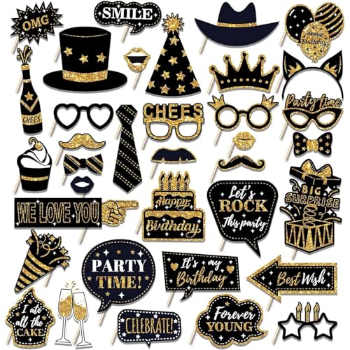 QHFlashbuy Foto Requisiten,36 Stück Fotobox Accessoires,Foto Verkleidung mit Sticks und Stickern,Schwarzes Gold Fotoautomat Requisiten,Party Zubehör für Geburtstag,Hochzeit,Weihnachten,Halloween QHFlashbuy Foto Requisiten,36 Stück Fotobox Accessoires,Foto Verkleidung mit Sticks und Stickern,Schwarzes Gold Fotoautomat Requisiten,Party Zubehör für Geburtstag,Hochzeit,Weihnachten,Halloween von QHFlashbuy