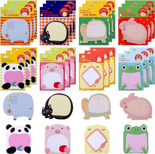 QHFlashbuy Selbstklebende Notizzettel 24 Stück Mini Neuheit Cartoon Tiere Haftnotizen,480 Blatt Tier Stiky Notes Set,Cartoon-Haftnotizen für Schule,Büro,Küche,Kinder,Kühlschrank von QHFlashbuy