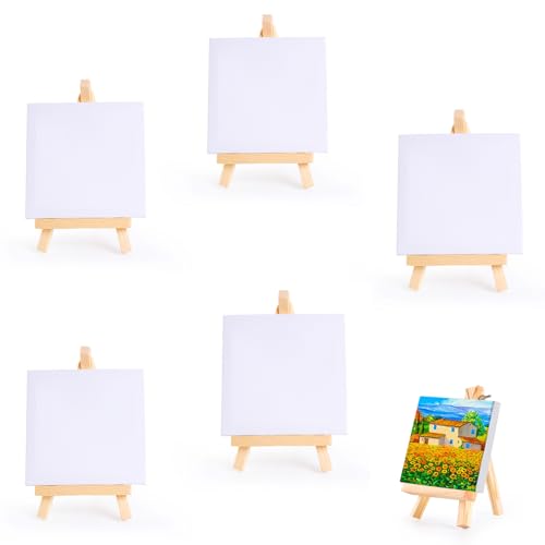5 Stück Mini Leinwand mit Staffelei, Mini Staffelei Holz Mit Leinwand Set, 10x10cm Leinwand mit 15x8cm Staffelei Kleine Holz Dreieck, Zum Zeichnen, Display Fotos, Poster Foto Memo, Malhandwerk 5 Stück Mini Leinwand mit Staffelei, Mini Staffelei Holz Mit Leinwand Set, 10x10cm Leinwand mit 15x8cm Staffelei Kleine Holz Dreieck, Zum Zeichnen, Display Fotos, Poster Foto Memo, Malhandwerk von QHKLEW