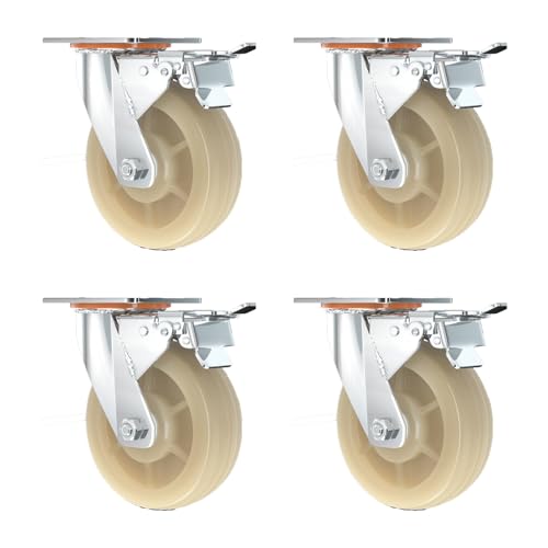 QHLMLL Lenkrollen, 4 Zoll, Hochleistungs-4er-Set, Industriequalität, für Möbelbeine, Industrie, Verdickte Halterung, robust und langlebig, sicherer (Bremsrad, 6 Zoll) von QHLMLL