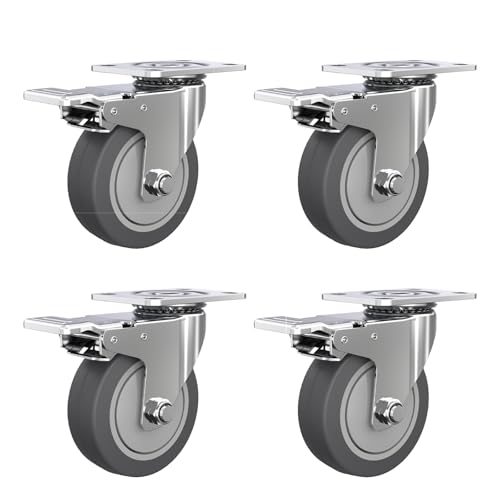 QHLMLL Lenkrollen, 4er-Set, Hochleistungs-4er-Set, Industriell mit Bremse, für Möbelbeine, Verwendet für Wagen, Möbelwerkbänke, Regale, Möbel (Bremsrad, 25 Zoll) von QHLMLL