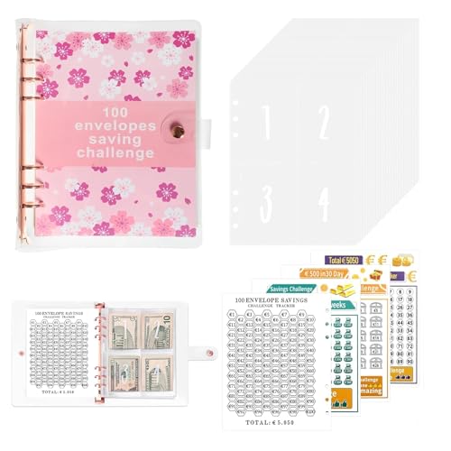 100 Envelope Saving Challenge A5 Ringbuch Geldsparmappe Rosa KirschblüTe, Sparbuch Für Geld, Sparmappe Für Geld, Budget Binder Für Geld Sparen Challenge mit Challenge Tracker & Pre-numbered Geldfächer 100 Envelope Saving Challenge A5 Ringbuch Geldsparmappe Rosa KirschblüTe, Sparbuch Für Geld, Sparmappe Für Geld, Budget Binder Für Geld Sparen Challenge mit Challenge Tracker & Pre-numbered Geldfächer von QHSXMQ