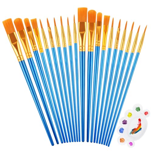 Pinselset,20 Stück Hochwertige Pinsel mit Holzgriffe,Künstlerpinsel mit 6.3inch Mischpalette,Premium Nylon Acrylfarben Pinselset, Aquarellpinsel,Pinsel Kinderschminken,für Malliebhaber,Anfänger, Blau von QHSXMQ
