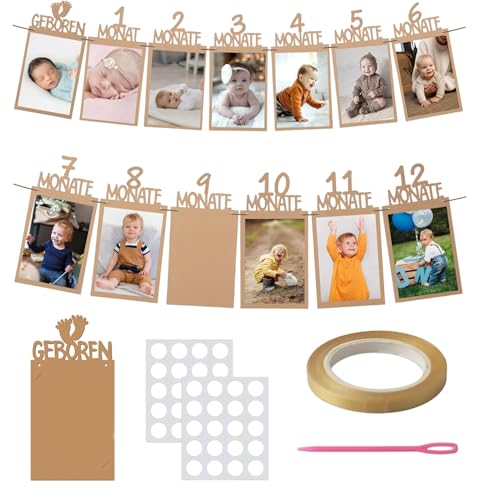 QHSXMQ Fotogirlande Für 1. Geburtstag, Fotobanner Für Geburtstage, Deko Geburtstags Mädchen HäNgende Wanddekoration Für Erster Geburtstags Mädchen, Erster Geburtstag Mädchen (Braun) von QHSXMQ