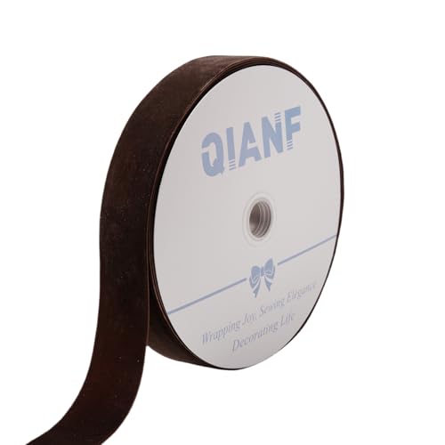QIANF Braunes Samtband im Vintage-Stil, Schokoladenband, für Geschenkverpackungen, Basteln, Weihnachtsbaumschmuck, Girlande, Dekorationen, 3,8 cm x 22,8 m von QIANF