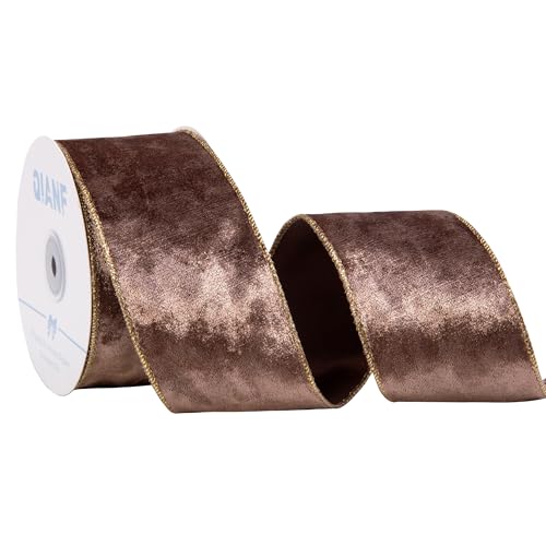 QIANF Braunes Samtband mit Drahtrand, 6,3 cm x 9,1 m, Knautschsamt-Weihnachtsband für Weihnachtsbaumdekoration, Geschenkverpackung, Girlande, Kränze, Schleifen QIANF Braunes Samtband mit Drahtrand, 6,3 cm x 9,1 m, Knautschsamt-Weihnachtsband für Weihnachtsbaumdekoration, Geschenkverpackung, Girlande, Kränze, Schleifen von QIANF