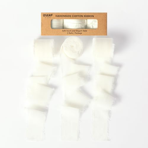 QIANF Chiffonband mit Fransen, handgefertigt, 3,8 cm x 21 m, Seidenbänder für Hochzeitseinladungen, Blumensträuße, Geschenkverpackungen, Brautpartys, Party-Dekorationen, Elfenbeinweiß, 3,8 cm x 21 m QIANF Chiffonband mit Fransen, handgefertigt, 3,8 cm x 21 m, Seidenbänder für Hochzeitseinladungen, Blumensträuße, Geschenkverpackungen, Brautpartys, Party-Dekorationen, Elfenbeinweiß, 3,8 cm x 21 m von QIANF
