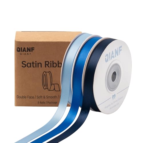QIANF Doppelseitiges Satinband, 1,9 cm x 45 m, Babyblau/Königsblau/Marineblau, Stoffband für Geschenkverpackungen, Blumensträuße, Haarschleifen, Hochzeitsdekoration, Einladungskarten (3 Rollen x 13 m) QIANF Doppelseitiges Satinband, 1,9 cm x 45 m, Babyblau/Königsblau/Marineblau, Stoffband für Geschenkverpackungen, Blumensträuße, Haarschleifen, Hochzeitsdekoration, Einladungskarten (3 Rollen x 13 m) von QIANF