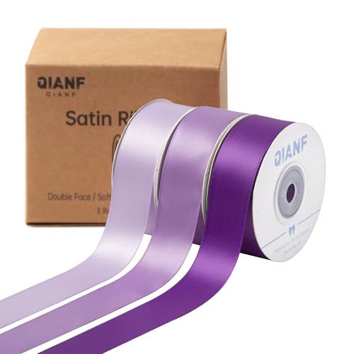 QIANF Doppelseitiges Satinband, 2,5 cm x 42,7 m, Lavendel-Stoffband für Geschenkverpackungen, Blumensträuße, Haarschleifen, Hochzeitsdekoration, Einladungskarten, Weihnachten (3 Rollen x 13 m) von QIANF