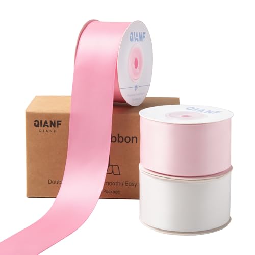 QIANF Doppelseitiges Satinband, 3,8 cm x 45 m, weißes Stoffband für Geschenkverpackungen, Blumensträuße, Haarschleifen, Hochzeitsdekoration, Einladungskarten, Weihnachten (3 Rollen x 13 m) von QIANF