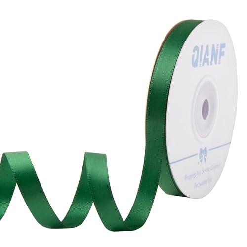 QIANF Doppelseitiges Satinband für Geschenkverpackungen, Haarschleifen, Stuhlschärpe, Valentinstag, Hochzeit, Geburtstag, Einladung, Dekorationen, Blumenstrauß, Weihnachten, 22,7 m, Waldgrün von QIANF