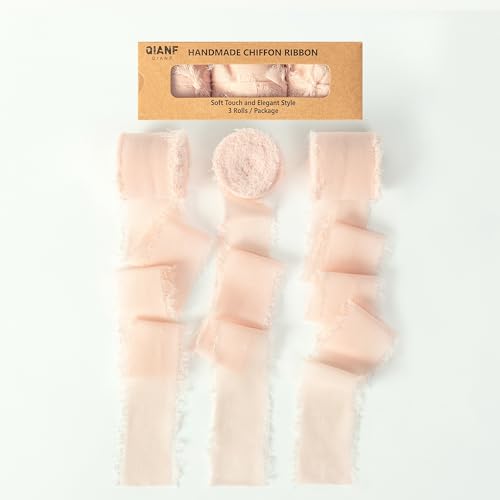QIANF Handgefertigtes Fransen-Chiffonband, 3,8 cm x 21 m, ausgefranste Seidenbänder für Hochzeitseinladungen, Blumensträuße, Geschenkverpackungen, Brautparty, Party-Dekorationen von QIANF