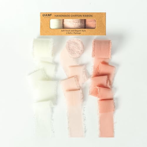QIANF Handgefertigtes Fransen-Chiffonband in Rotgold / Blush / Elfenbein, 3,8 cm x 21 m, ausgefranste Seidenbänder für Hochzeitseinladungen, Blumensträuße, Geschenkverpackungen, Brautparty QIANF Handgefertigtes Fransen-Chiffonband in Rotgold / Blush / Elfenbein, 3,8 cm x 21 m, ausgefranste Seidenbänder für Hochzeitseinladungen, Blumensträuße, Geschenkverpackungen, Brautparty von QIANF