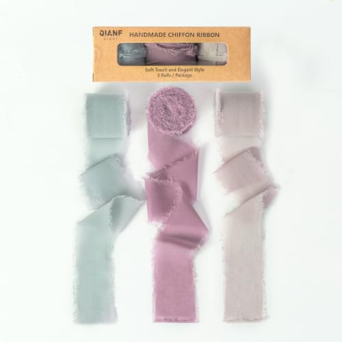 QIANF Handgefertigtes Fransenband aus Chiffon, 3,8 cm x 21 m, ausgefranste Seidenbänder für Hochzeitseinladungen, Blumensträuße, Geschenkverpackungen, Brautpartys, Party-Dekorationen von QIANF