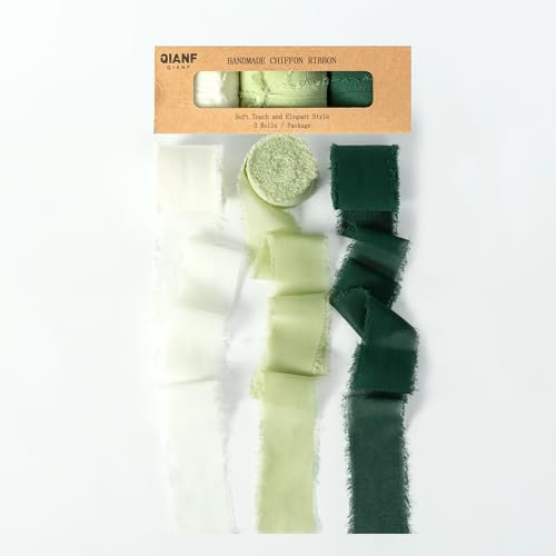 QIANF Handgefertigtes Fransenband aus Chiffon, Waldgrün/Salbei/Elfenbein, 3,8 cm x 21 m, ausgefranste Seidenbänder für Hochzeitseinladungen, Blumensträuße, Geschenkverpackungen, Brautparty QIANF Handgefertigtes Fransenband aus Chiffon, Waldgrün/Salbei/Elfenbein, 3,8 cm x 21 m, ausgefranste Seidenbänder für Hochzeitseinladungen, Blumensträuße, Geschenkverpackungen, Brautparty von QIANF