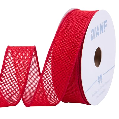 QIANF Juteband mit Draht, 2,5 cm, 9,1 m, rotes Band für Geschenkverpackungen, Schleifen, Kranz, Weihnachtsbaum, rustikale Weihnachtsdekoration, Hochzeitsdekoration für Zuhause (rot) von QIANF