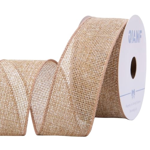 QIANF Juteband mit Draht, 3,8 cm, 9,1 m, natürliches Band für Geschenkverpackungen, Schleifen, Kranz, Weihnachtsbaum, rustikale Weihnachtsdekoration, Hochzeitsdekoration für Zuhause (Beige) von QIANF
