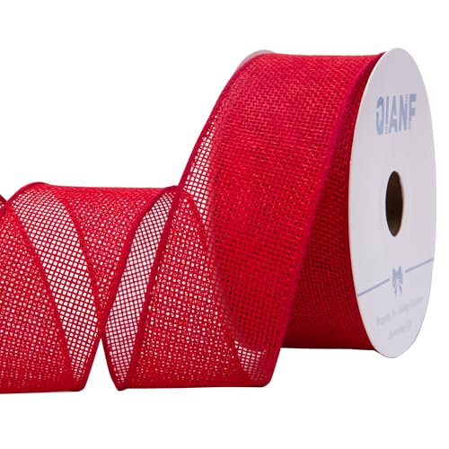 QIANF Juteband mit Draht, 3,8 cm, 9,1 m, rotes Band für Geschenkverpackungen, Schleifen, Kranz, Weihnachtsbaum, rustikale Weihnachtsdekoration, Hochzeitsdekoration für Zuhause (rot) von QIANF