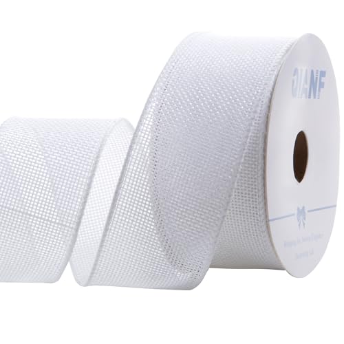 QIANF Juteband mit Draht, 3,8 cm, 9,1 m, weißes Band für Geschenkverpackungen, Schleifen, Kranz, Weihnachtsbaum, rustikale Weihnachtsdekoration, Hochzeitsdekoration für Zuhause (weiß) von QIANF