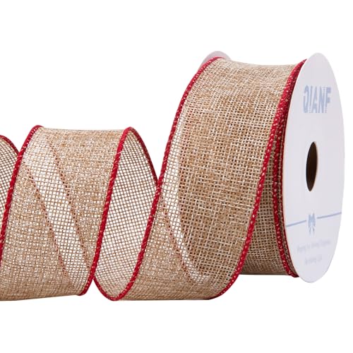 QIANF Juteband mit Draht mit rotem Rand, 3,8 cm, 9,1 m, natürliches Band für Geschenkverpackungen, Schleifen, Kranz, Weihnachtsbaum, rustikale Weihnachtsdekoration, Hochzeitsdekoration für Zuhause QIANF Juteband mit Draht mit rotem Rand, 3,8 cm, 9,1 m, natürliches Band für Geschenkverpackungen, Schleifen, Kranz, Weihnachtsbaum, rustikale Weihnachtsdekoration, Hochzeitsdekoration für Zuhause von QIANF