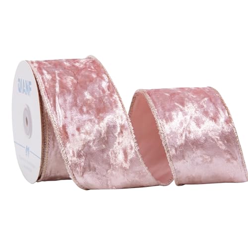 QIANF Rosa Samtband mit Drahtrand, 6,3 cm x 9,1 m, Knautschsamt-Weihnachtsband für Weihnachtsbaumdekoration, Geschenkverpackung, Girlande, Kränze, Schleifen QIANF Rosa Samtband mit Drahtrand, 6,3 cm x 9,1 m, Knautschsamt-Weihnachtsband für Weihnachtsbaumdekoration, Geschenkverpackung, Girlande, Kränze, Schleifen von QIANF