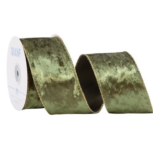 QIANF Salbeigrünes Samtband mit Drahtrand, 6,3 cm x 9,1 m, Pannesamt, Weihnachtsband für Weihnachtsbaumdekoration, Geschenkverpackung, Girlande, Kränze, Schleifen, Herstellung von QIANF
