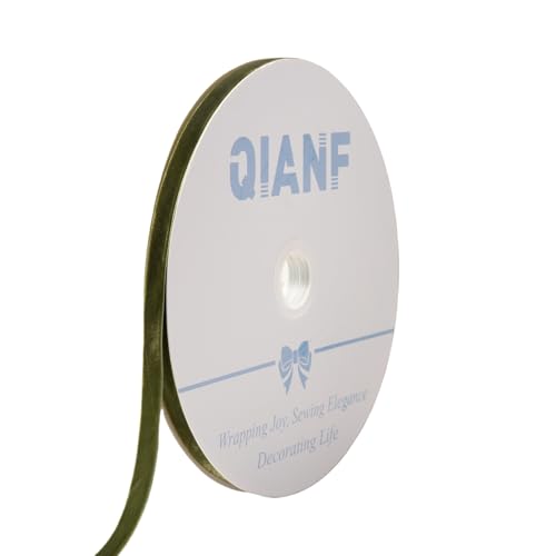QIANF Samtband im Vintage-Stil, moosgrün, 0,9 cm x 22,7 m, Weihnachtsband für Geschenkverpackungen, Basteln, Weihnachtsbaumschmuck, Girlande, Dekorationen (Moosgrün) von QIANF