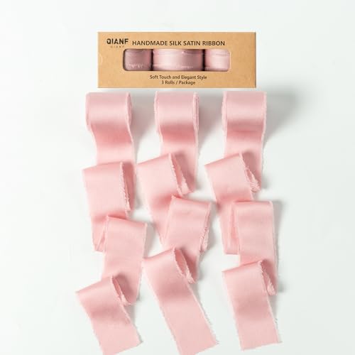 QIANF Satin-Seidenband, handgefertigt, Fransenband, 3,8 cm x 21 m, ausgefranste Kanten, Bänder für Hochzeitseinladungen, Blumensträuße, Geschenkverpackungen, Brautschmuck, Babyparty-Dekoration von QIANF