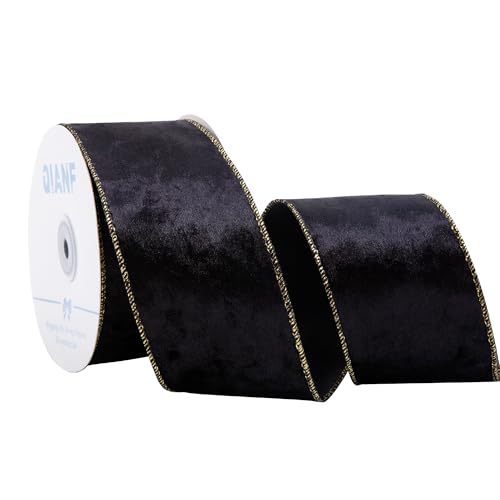 QIANF Schwarzes Samtband mit Drahtrand, 6,3 cm x 9,1 m, Knautschsamt-Weihnachtsband für Weihnachtsbaumdekoration, Geschenkverpackung, Girlande, Kränze, Schleifen QIANF Schwarzes Samtband mit Drahtrand, 6,3 cm x 9,1 m, Knautschsamt-Weihnachtsband für Weihnachtsbaumdekoration, Geschenkverpackung, Girlande, Kränze, Schleifen von QIANF