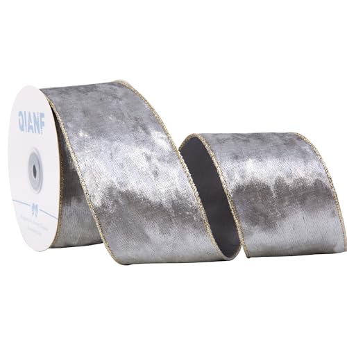 QIANF Silberfarbenes Samtband mit Drahtrand, 6,3 cm x 9,1 m, Knautschsamt-Weihnachtsband für Weihnachtsbaumdekoration, Geschenkverpackung, Girlande, Kränze, Schleifen QIANF Silberfarbenes Samtband mit Drahtrand, 6,3 cm x 9,1 m, Knautschsamt-Weihnachtsband für Weihnachtsbaumdekoration, Geschenkverpackung, Girlande, Kränze, Schleifen von QIANF