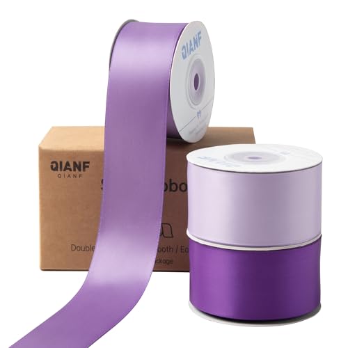 QIANF Violettes doppelseitiges Satinband, 3,8 cm x 45 m, Lavendel-Stoffband für Geschenkverpackungen, Blumensträuße, Haarschleifen, Hochzeitsdekoration, Einladungskarten, Weihnachten (3 Rollen x 13 m) von QIANF
